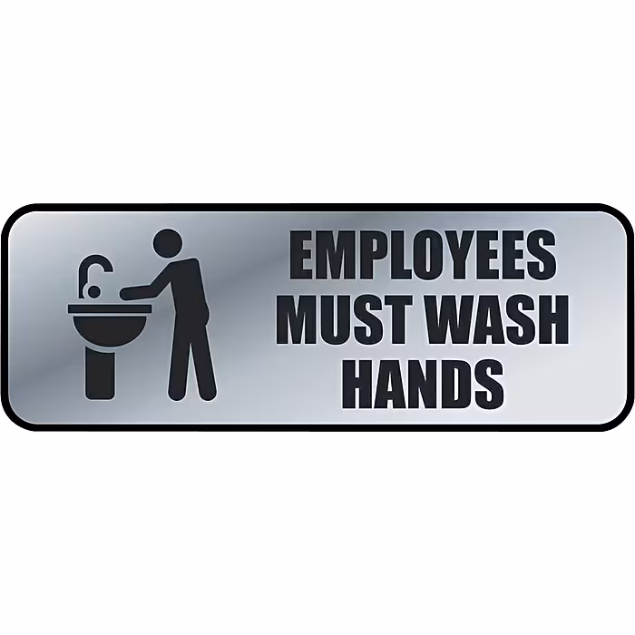 Employees Must Wash Hands Sign, 9" x 3", Silver - Image 2